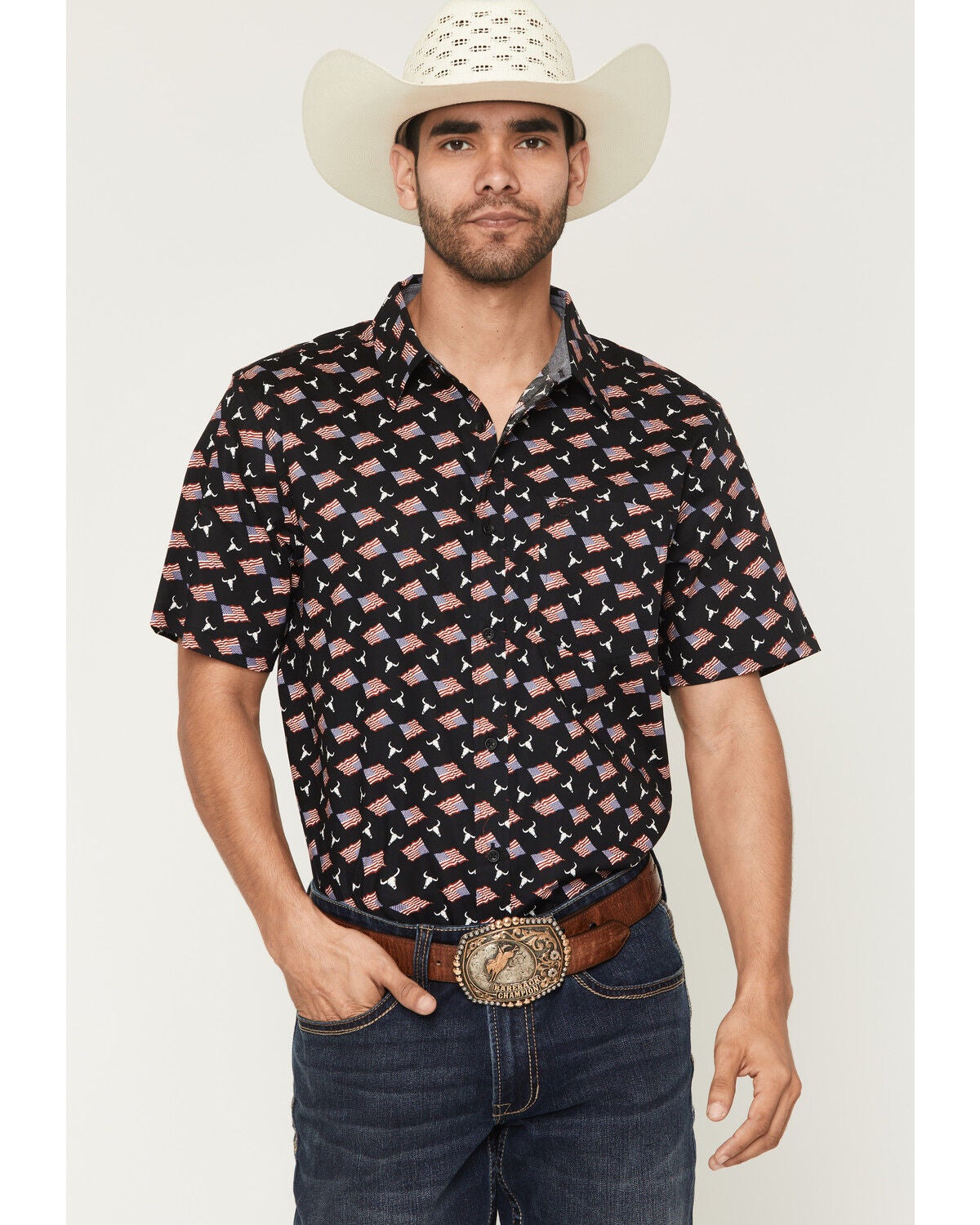 Men's Cody James Stars & Flags Short Sleeve Button-Down Stretch Wester