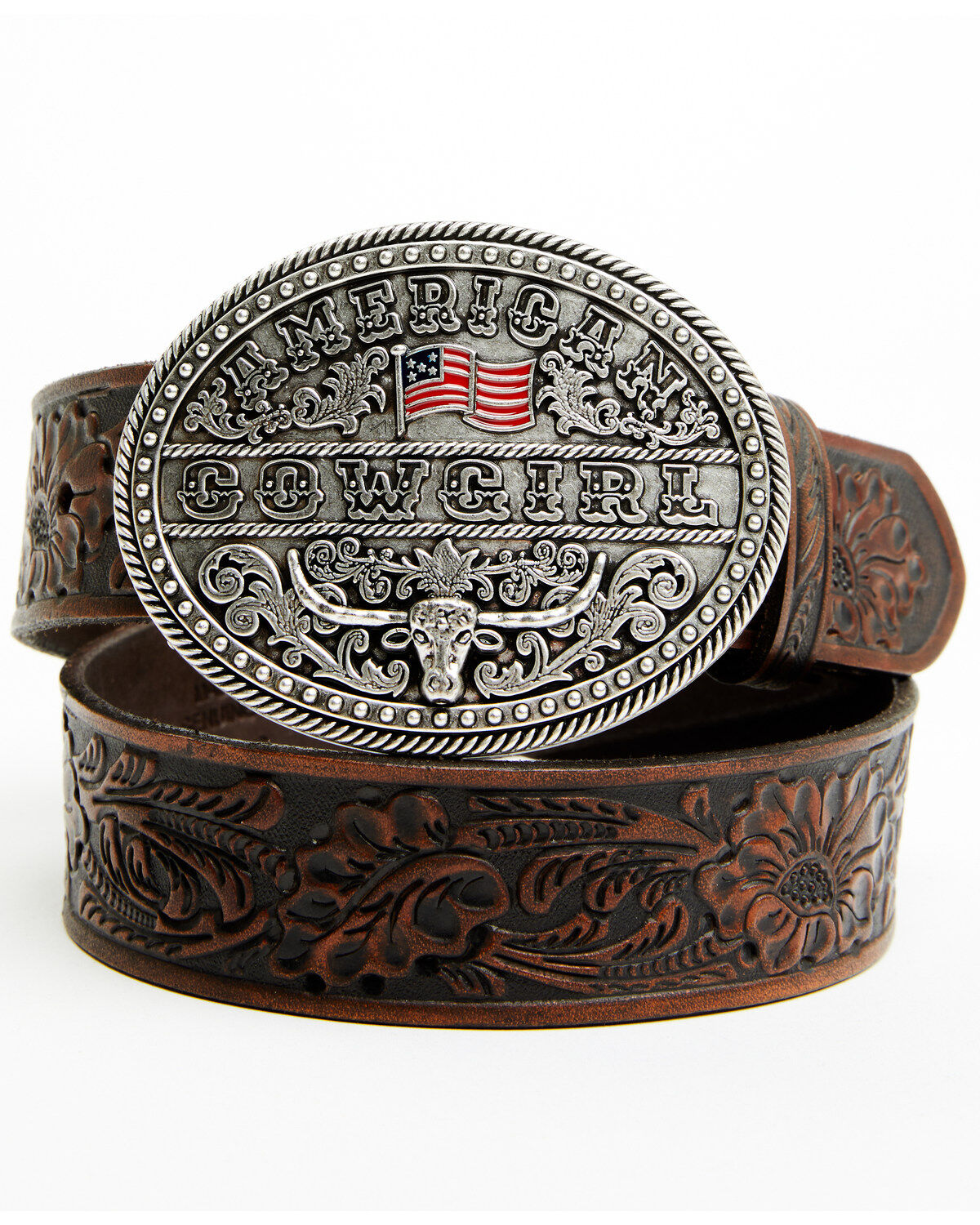 Women's Shyanne American Cowgirl Floral Tooled Buckle Belt