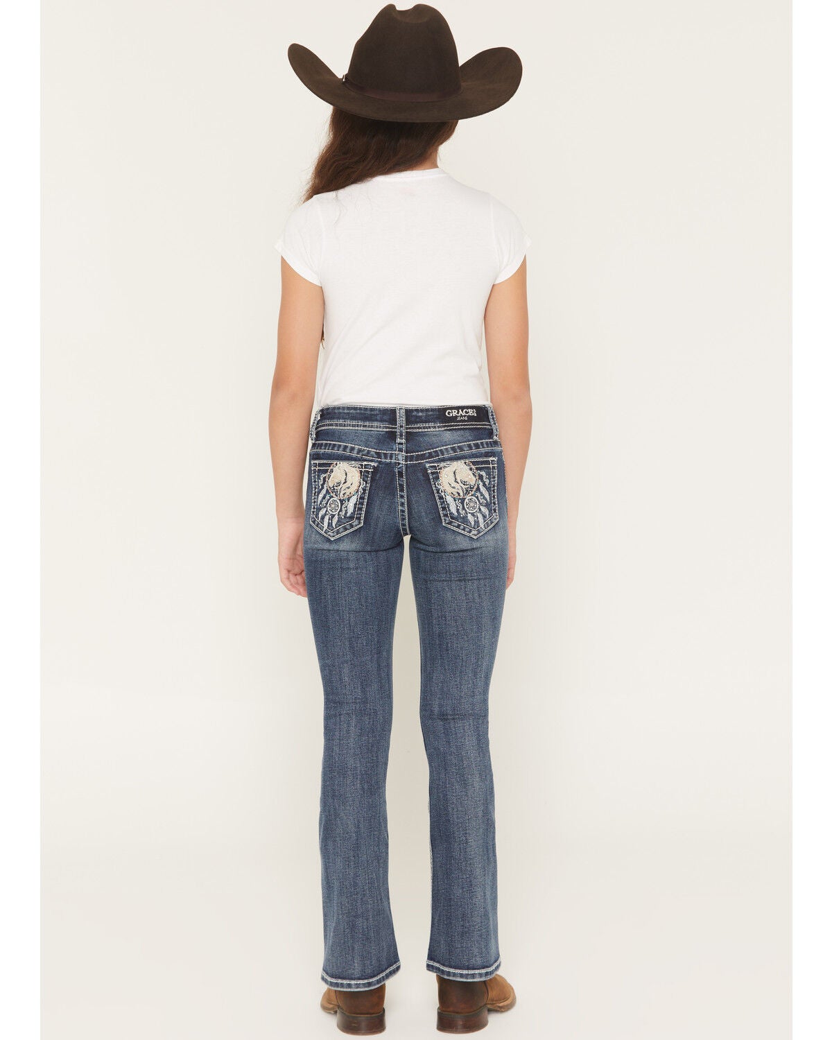 Girls' Grace in LA Dark Wash Dreamcatcher Pocket Bootcut Stretch Denim