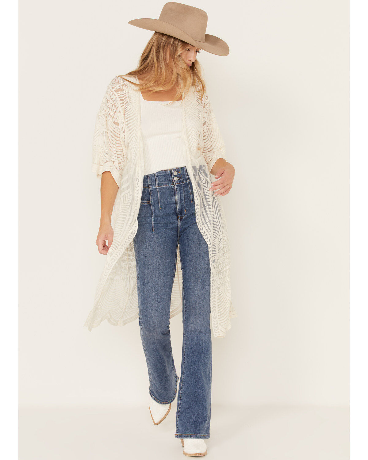Women's Shyanne Geo Print Lace Short Sleeve Kimono