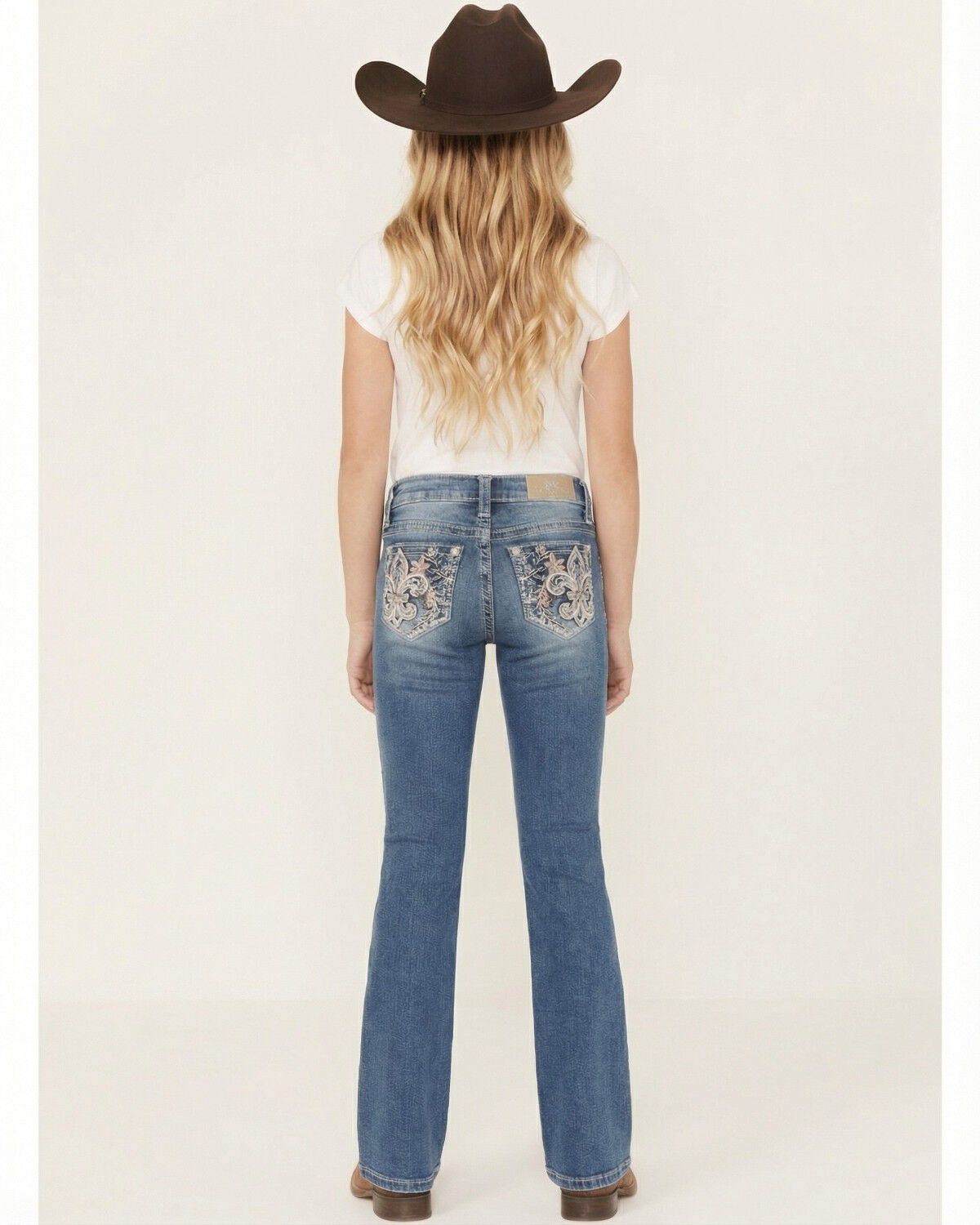 Girls' Miss Me Medium Wash Floral Fleur de Lis Bootcut Stretch Denim J