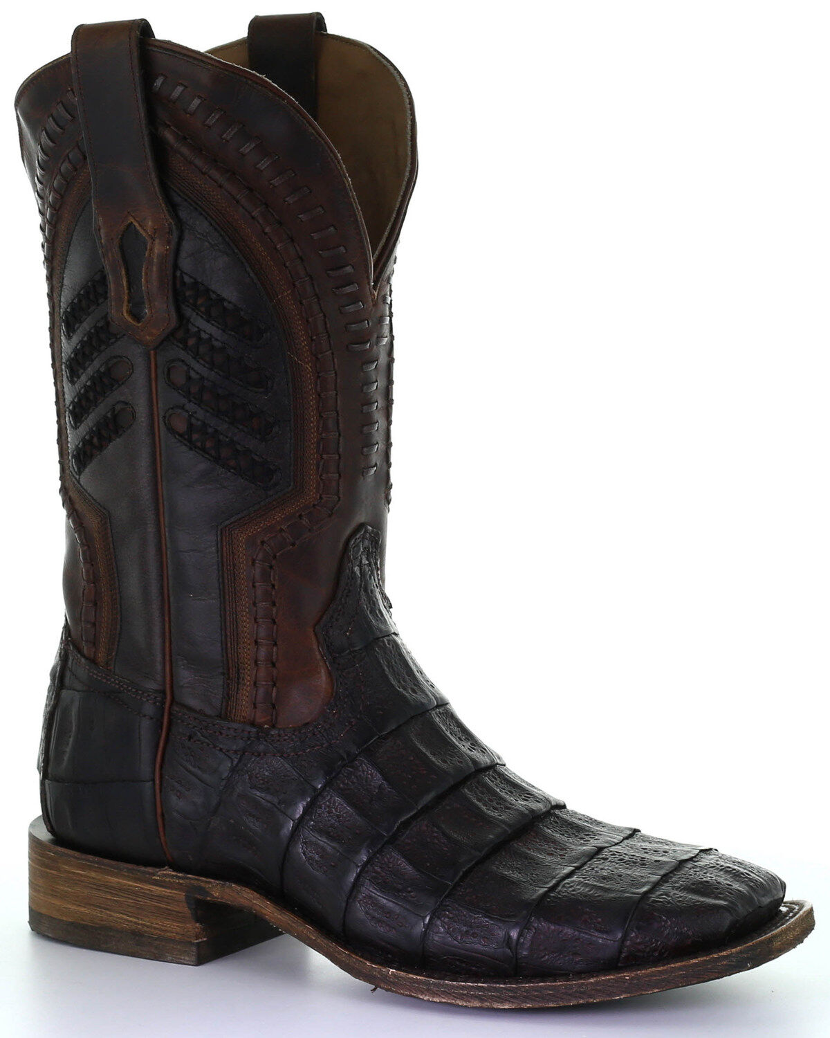 Men's Corral Oil Brown Caiman Embroidery Western Boots - Broad Square