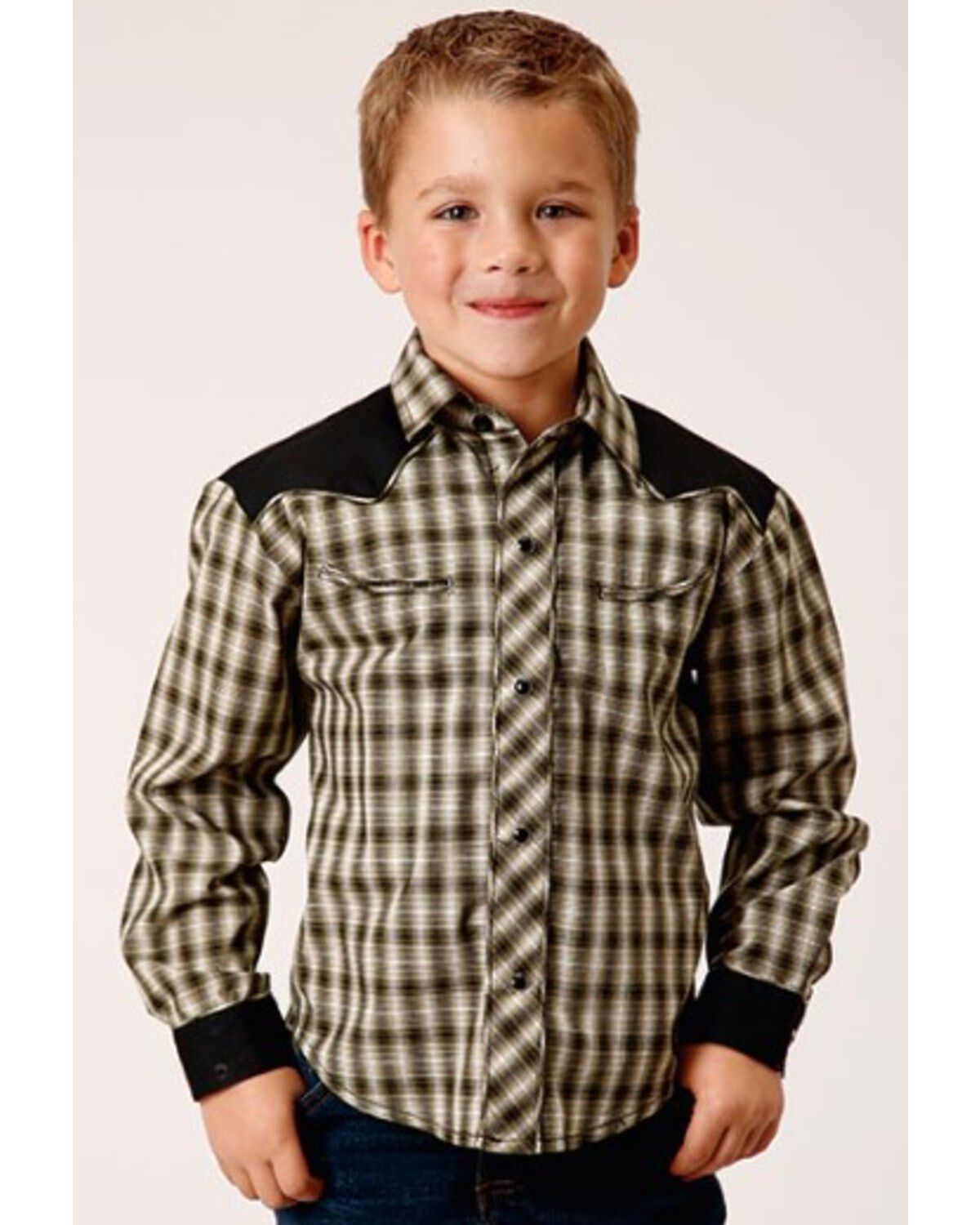 Boys' Roper Plaid Print Long Sleeve Snap Western Shirt
