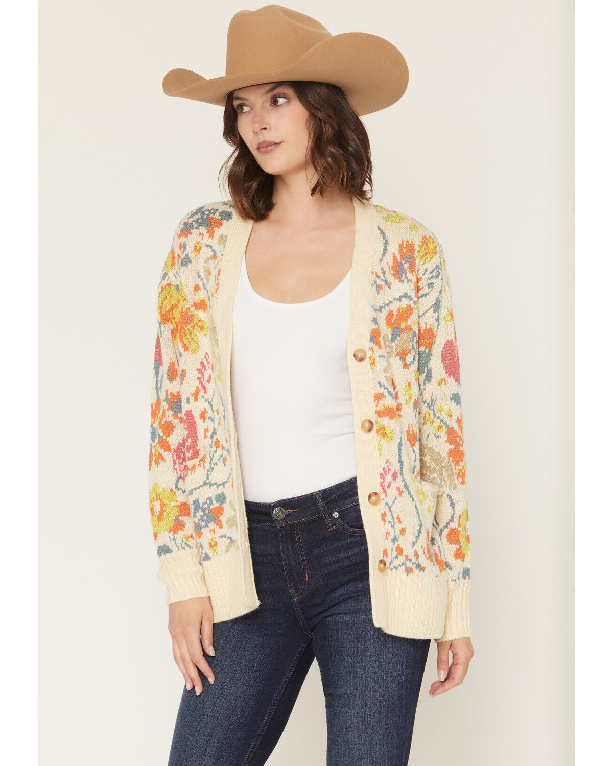 Women's Cleo + Wolf Floral Embroidered Button-Down Sweater