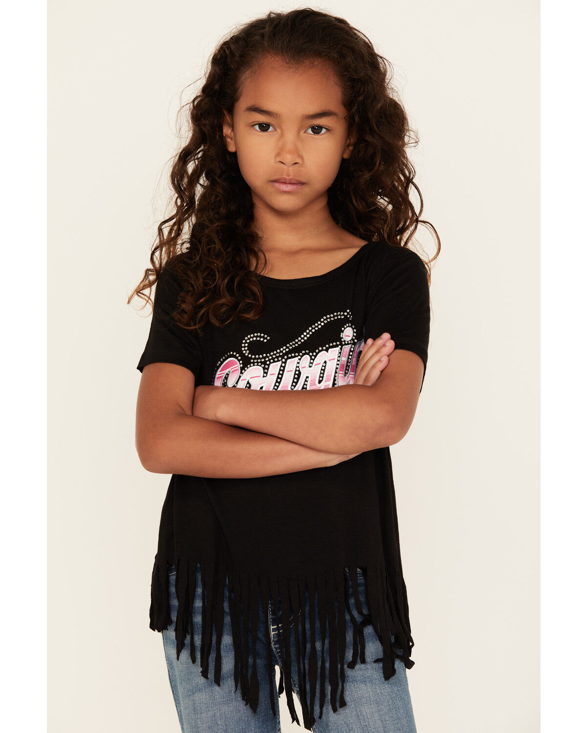 Girls' Cowgirl Hardware Bandana Fringe Short Sleeve Graphic Tee
