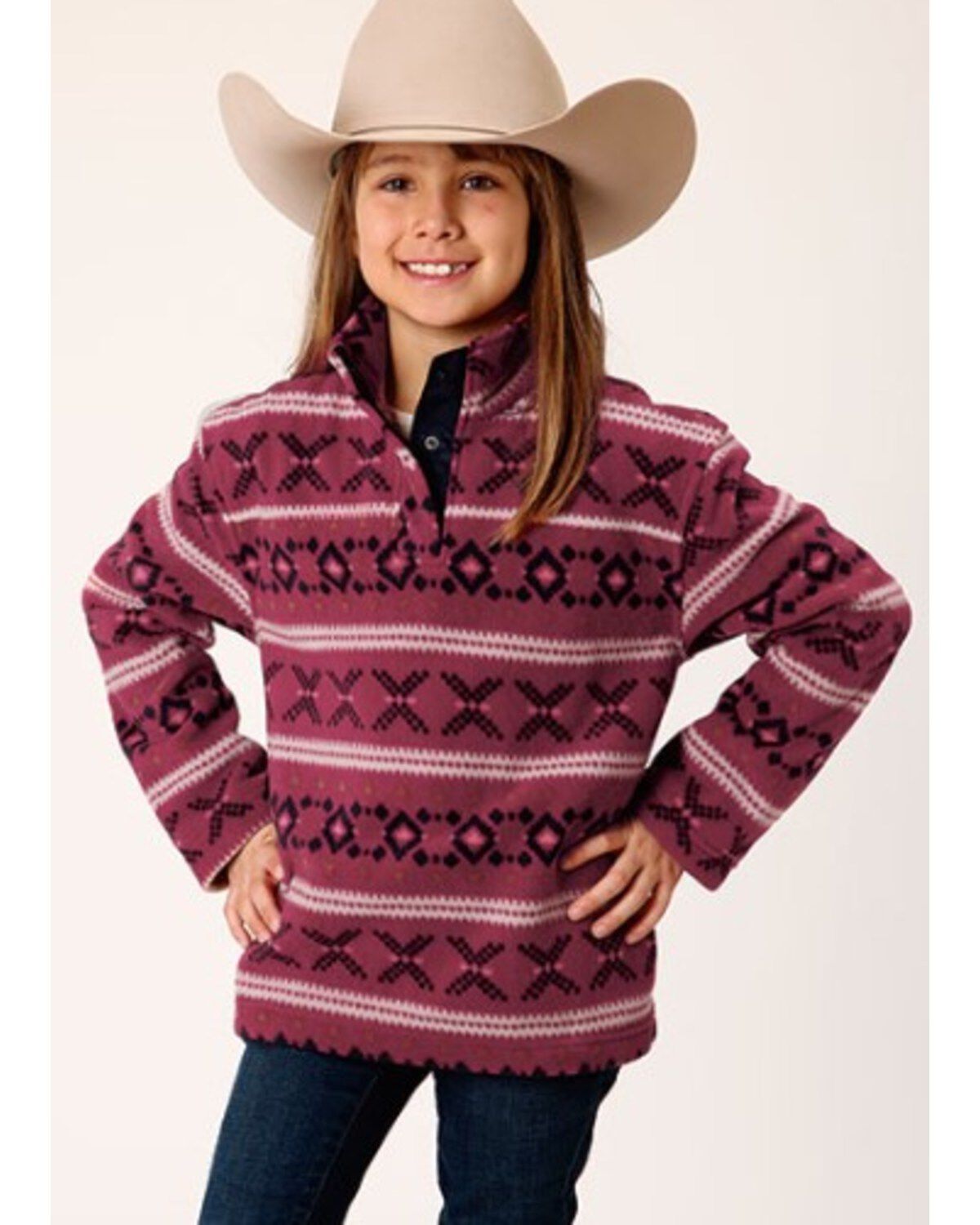 Girls' Roper Striped Print Micro Fleece Pullover