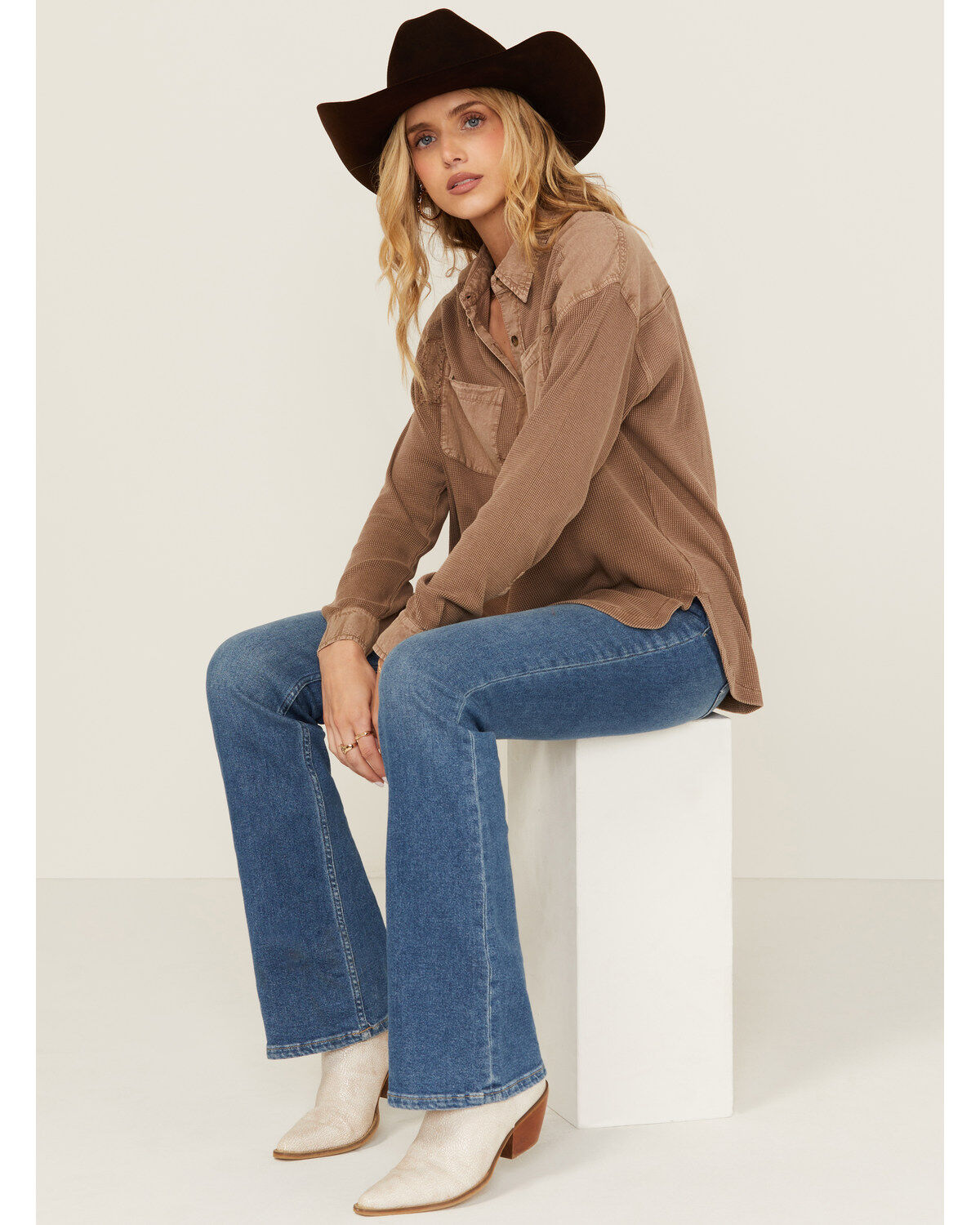 Women's Cleo + Wolf Candie Patchwork Long Sleeve Button-Down Shirt