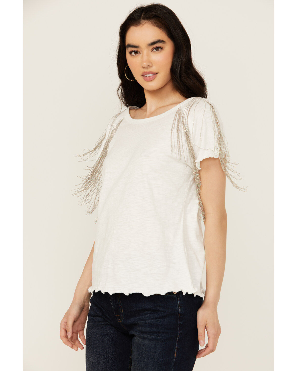 Women's Blue B Fringe Shoulder Tee