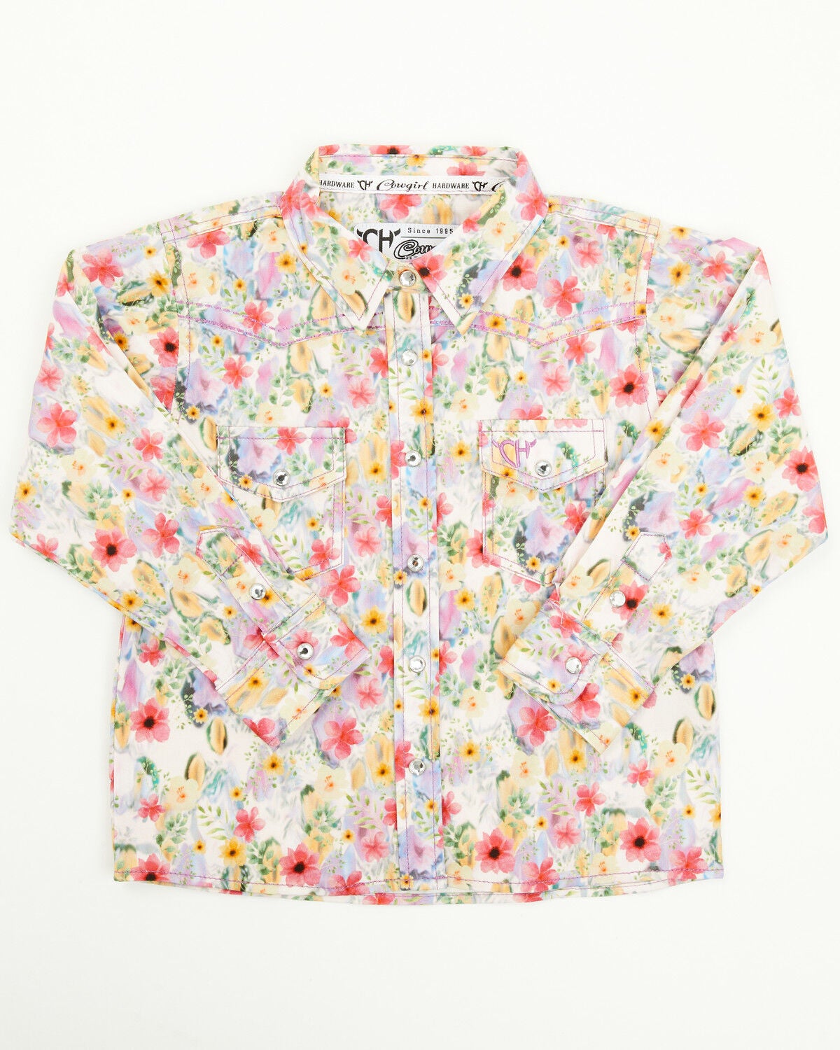 Girls' Cowgirl Hardware Toddler Floral Print Long Sleeve Rhinestone Sn