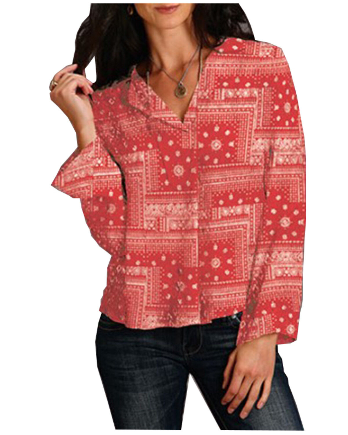 Women's Stetson Bandana Print Long Sleeve Blouse