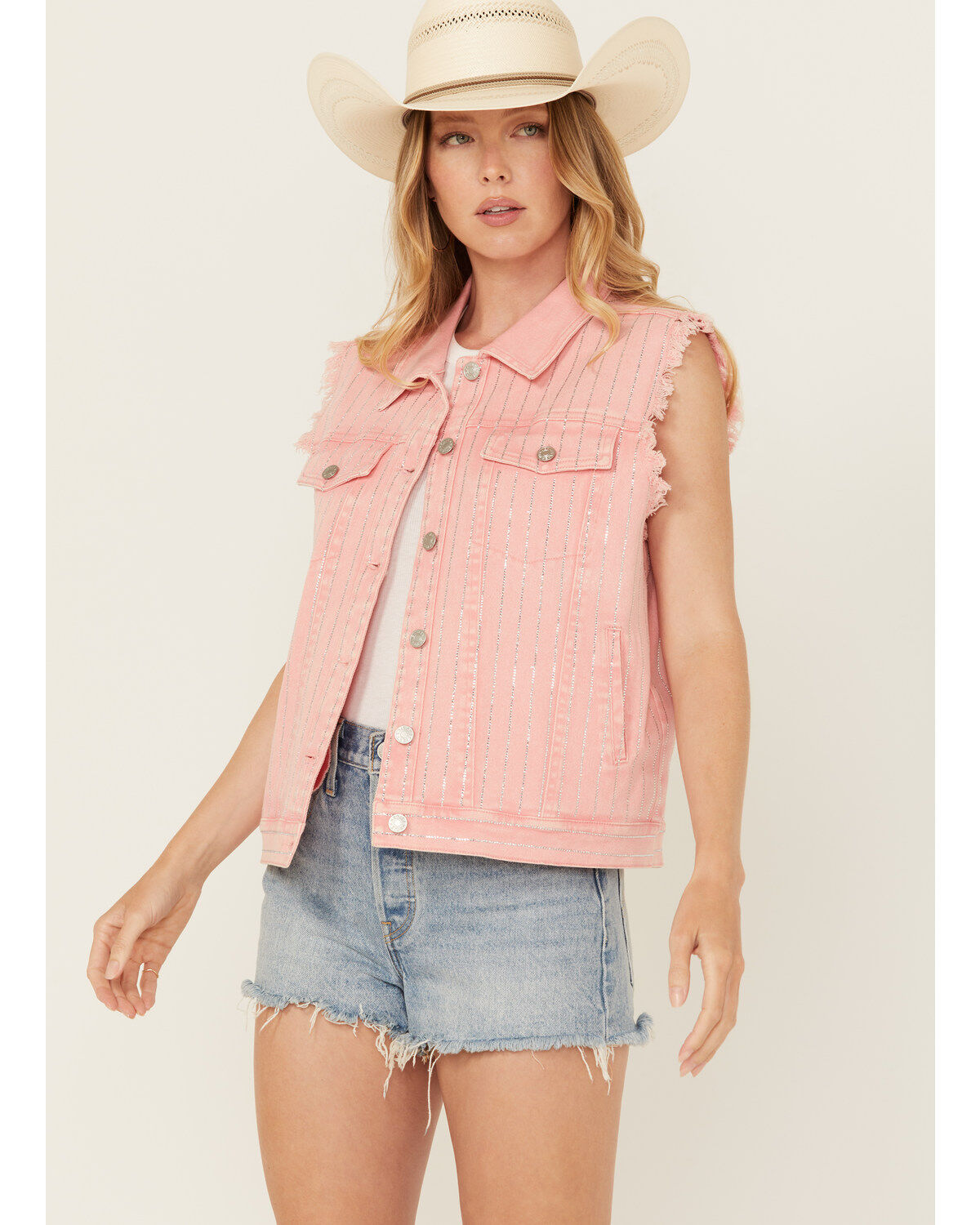 Women's Blue B Rhinestone Denim Vest
