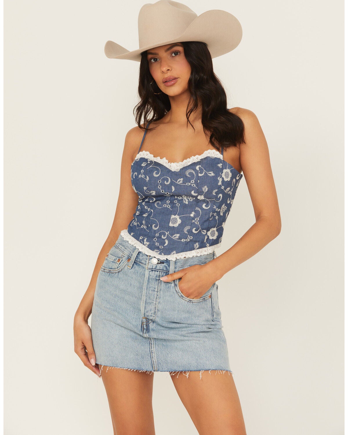 Women's Shyanne Embroidered Denim Corset