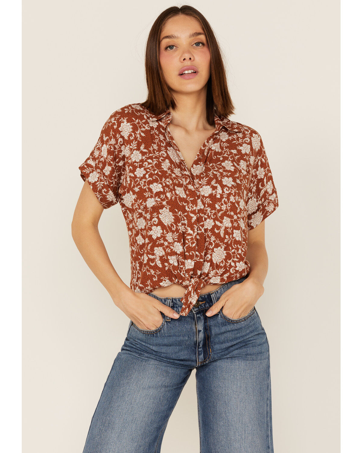 Women's Shyanne Floral Print Tie Front Short Sleeve Blouse
