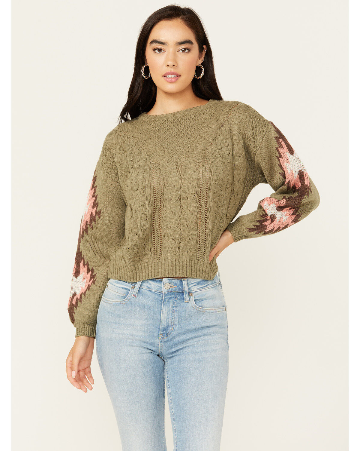 Women's Rock & Roll Denim Southwest Sleeve Long Sleeve Sweater