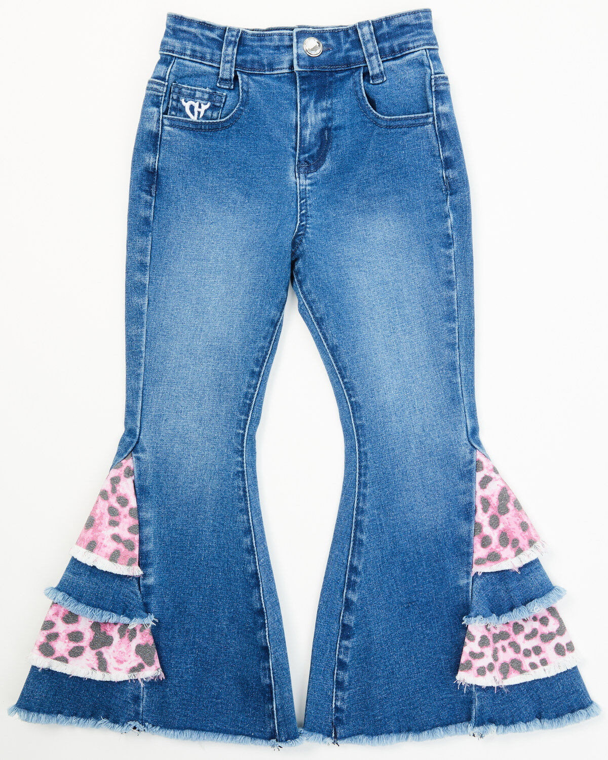 Girls' Cowgirl Hardware Toddler Leopard Print Side Ruffle Flare Jeans