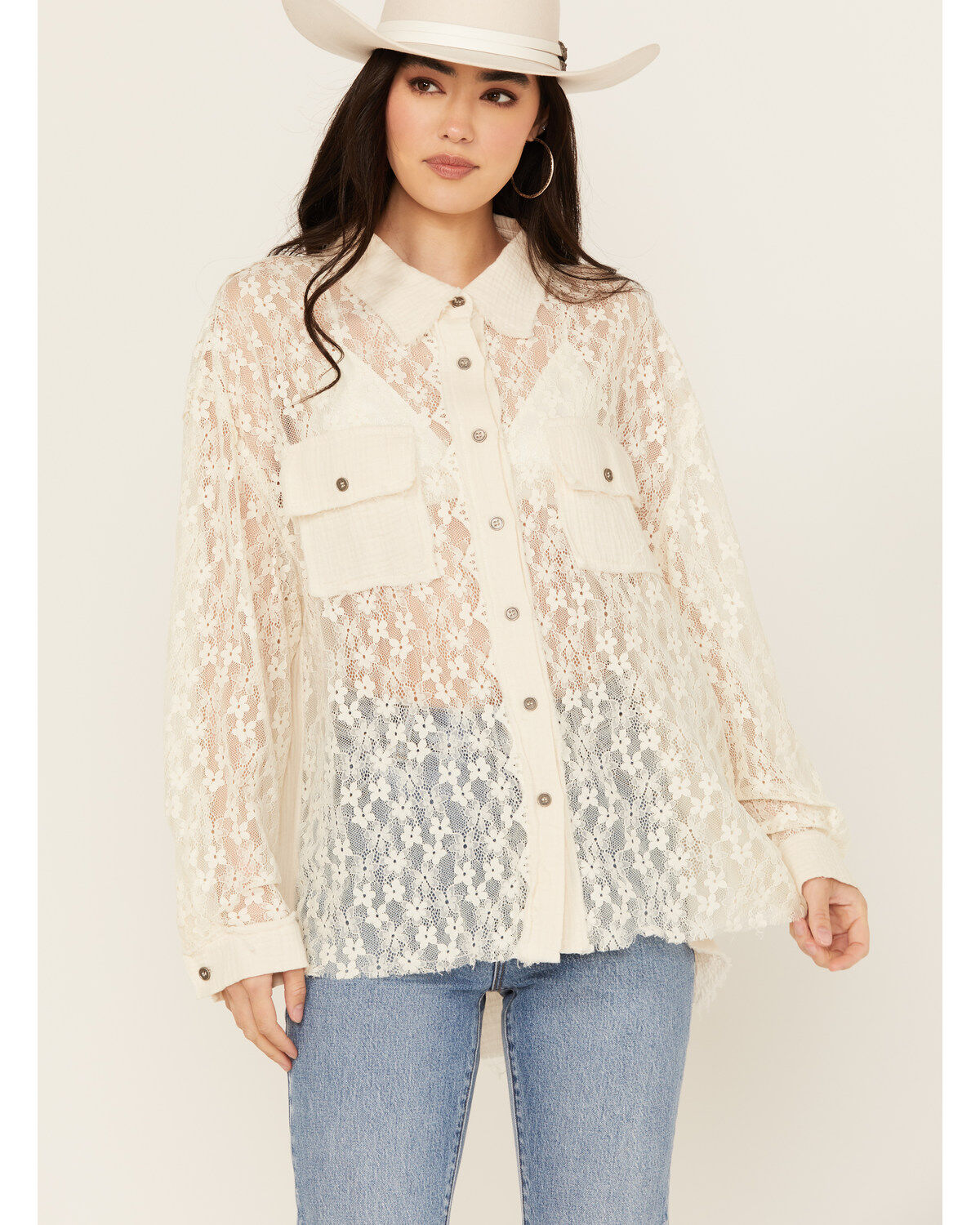 Women's People of Leisure Floral Lace Long Sleeve Button-Down Shirt