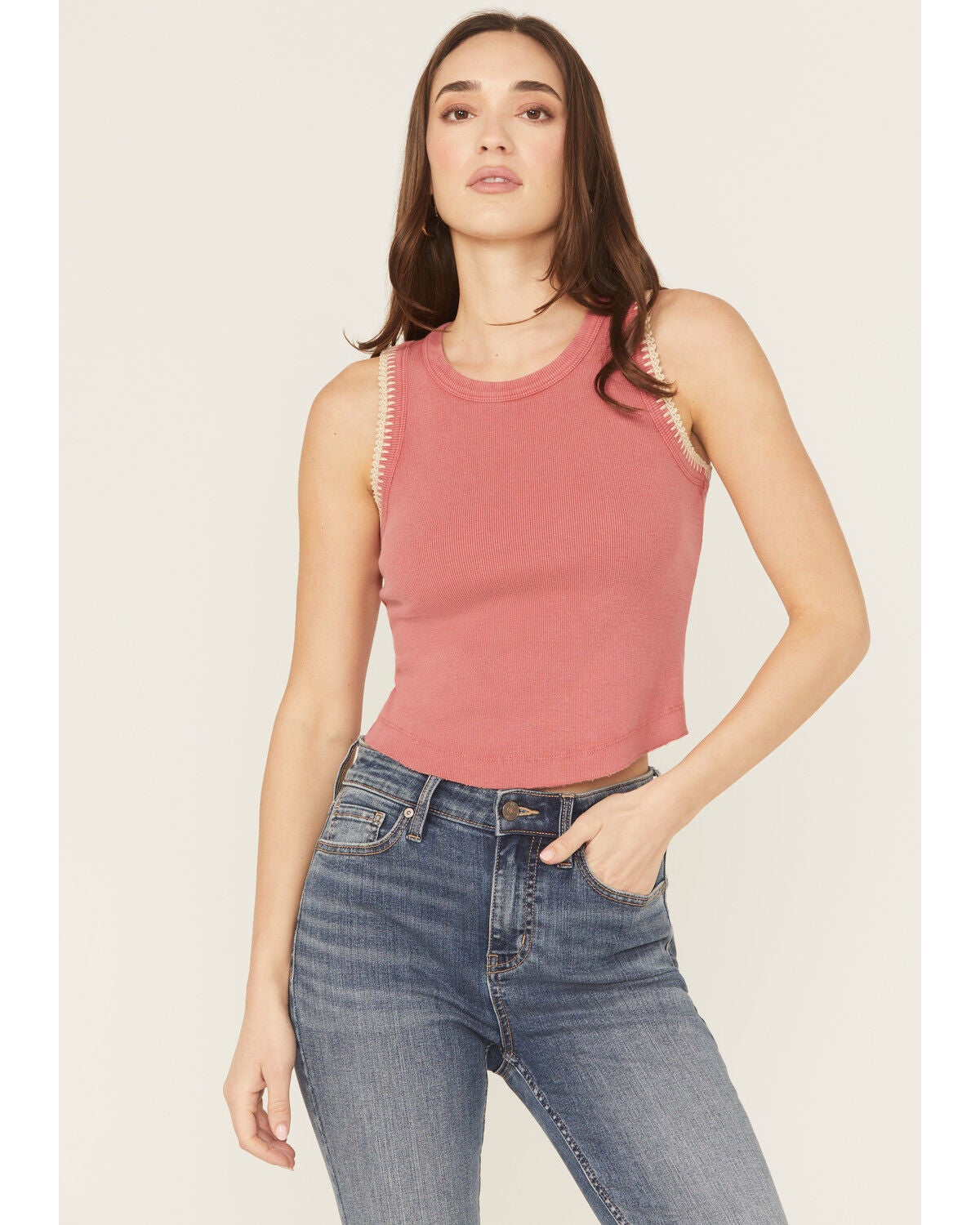 Women's Cleo + Wolf Crochet Stitched Rib Knit Tank Top