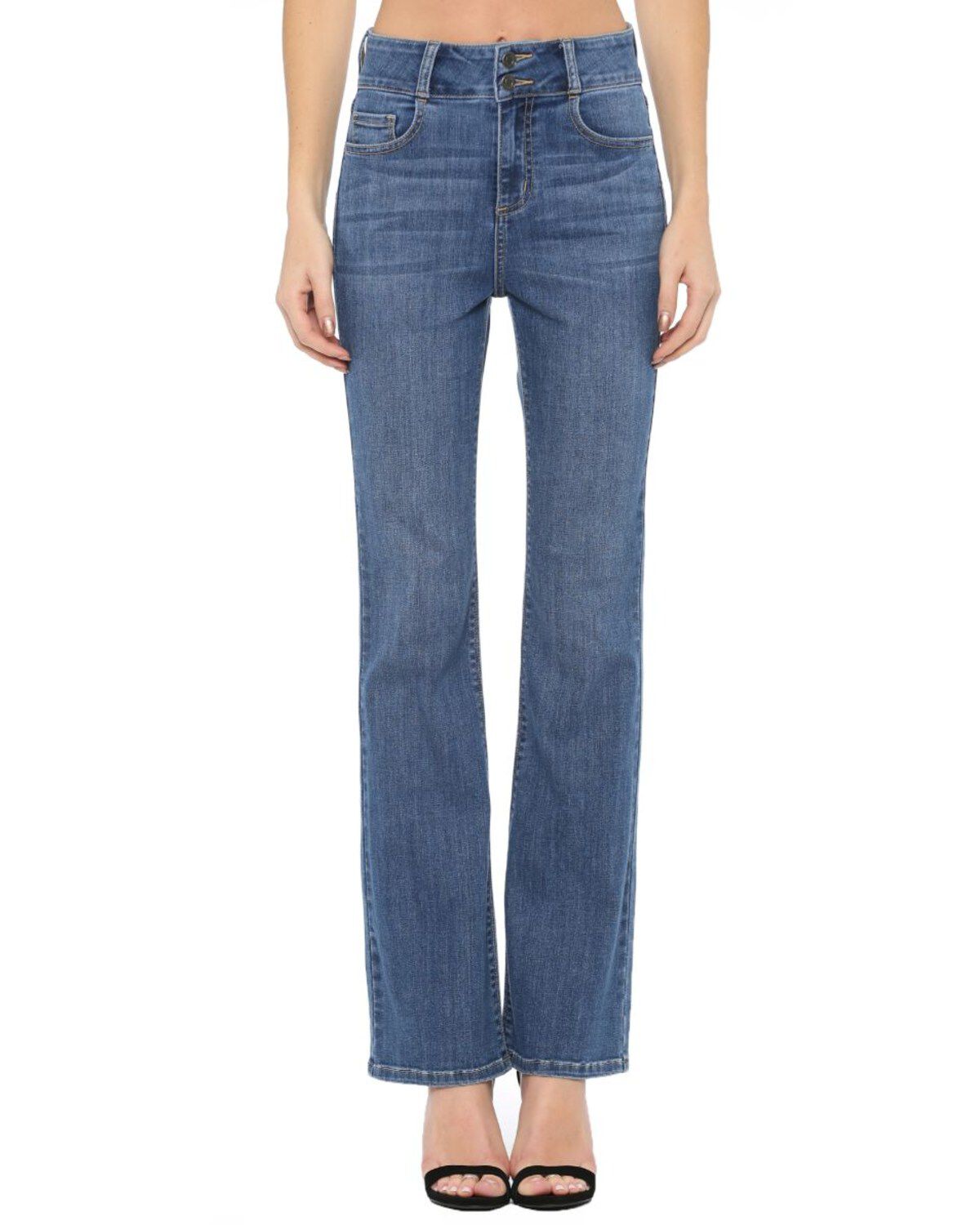 Women's Cello Medium Wash Button Kick Flare Jeans