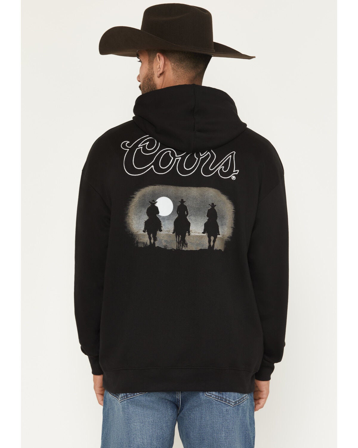 Coors Riders Men’s Black Hooded Sweatshirt, Size XXL – Logo Embroidered Western Hoodie with Cowboy Desert Graphic