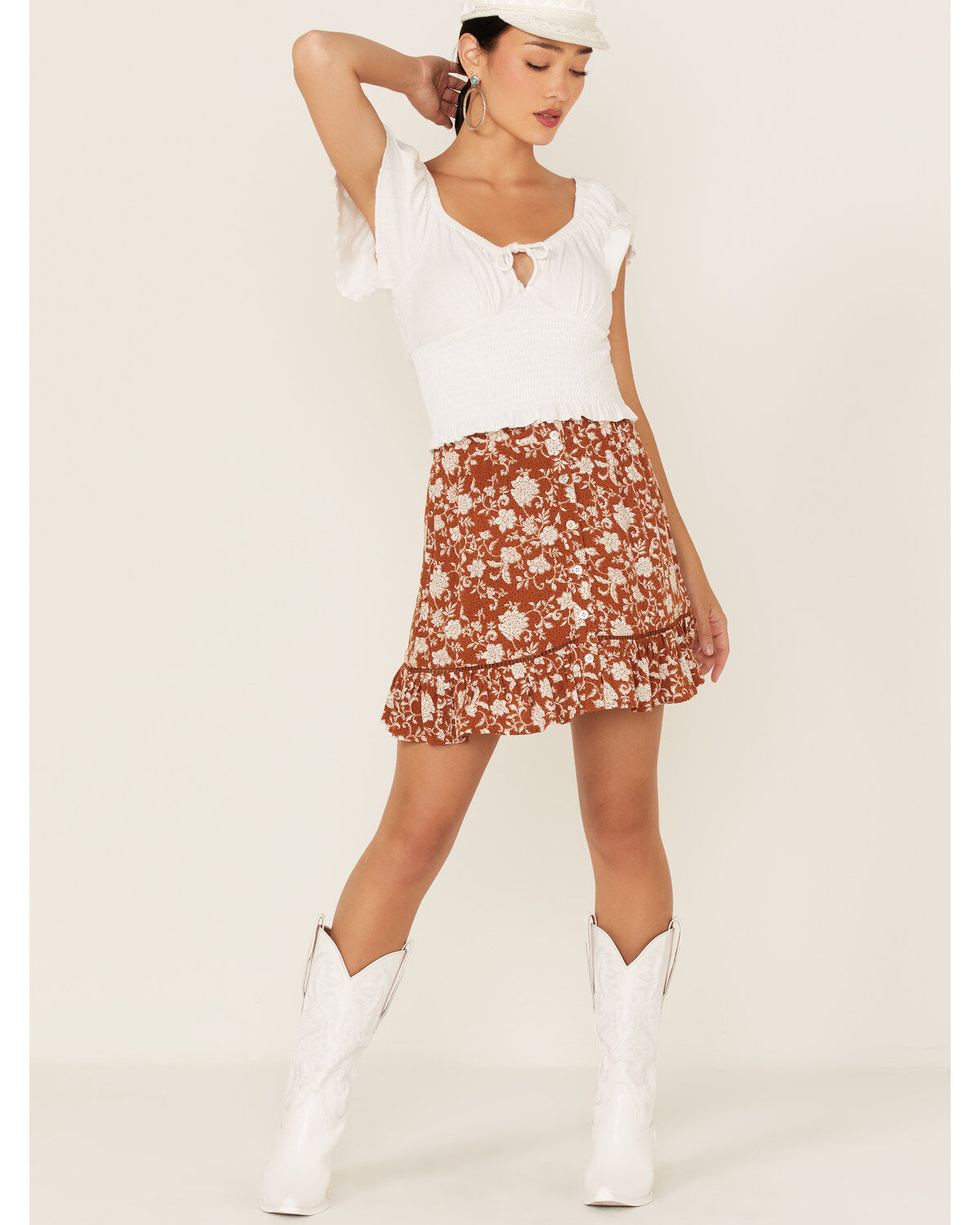 Women's Shyanne Floral Dot Print Button Front Skirt