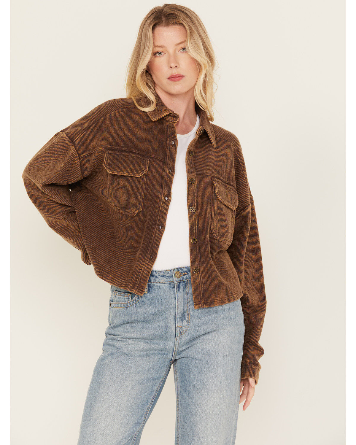 Women's Rock & Roll Denim Corduroy Button-Down Long Sleeve Shirt