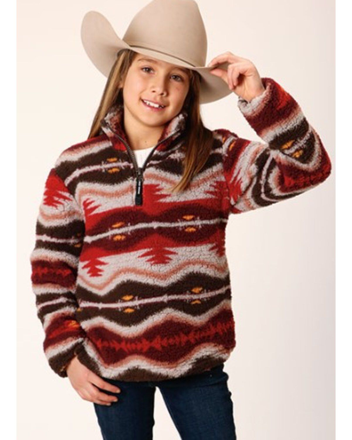 Girls' Roper Southwestern Print Fuzzy Polar Fleece Pullover