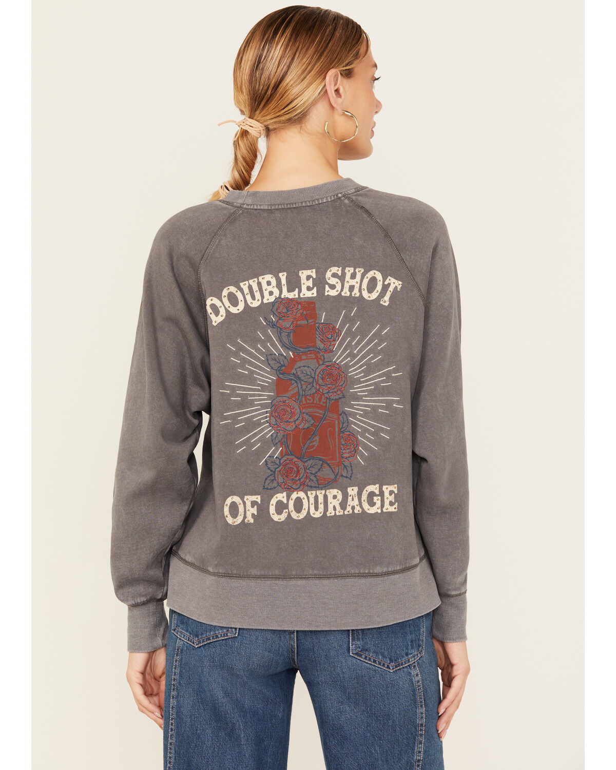 Women's Cleo + Wolf Double Shot Long Sleeve Crew Neck Graphic Sweatshi
