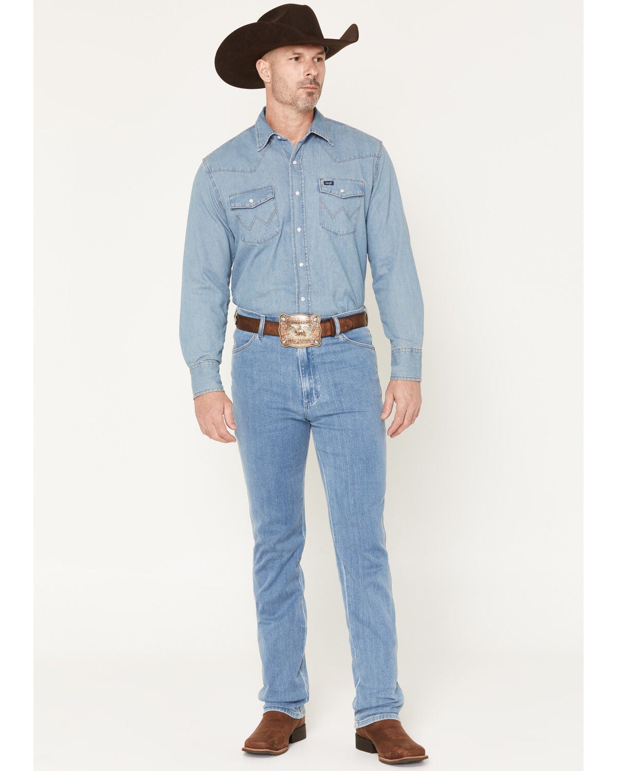Men's Wrangler 13MWZ Toughlite Medium Wash Cowboy Cut Straight Stretch