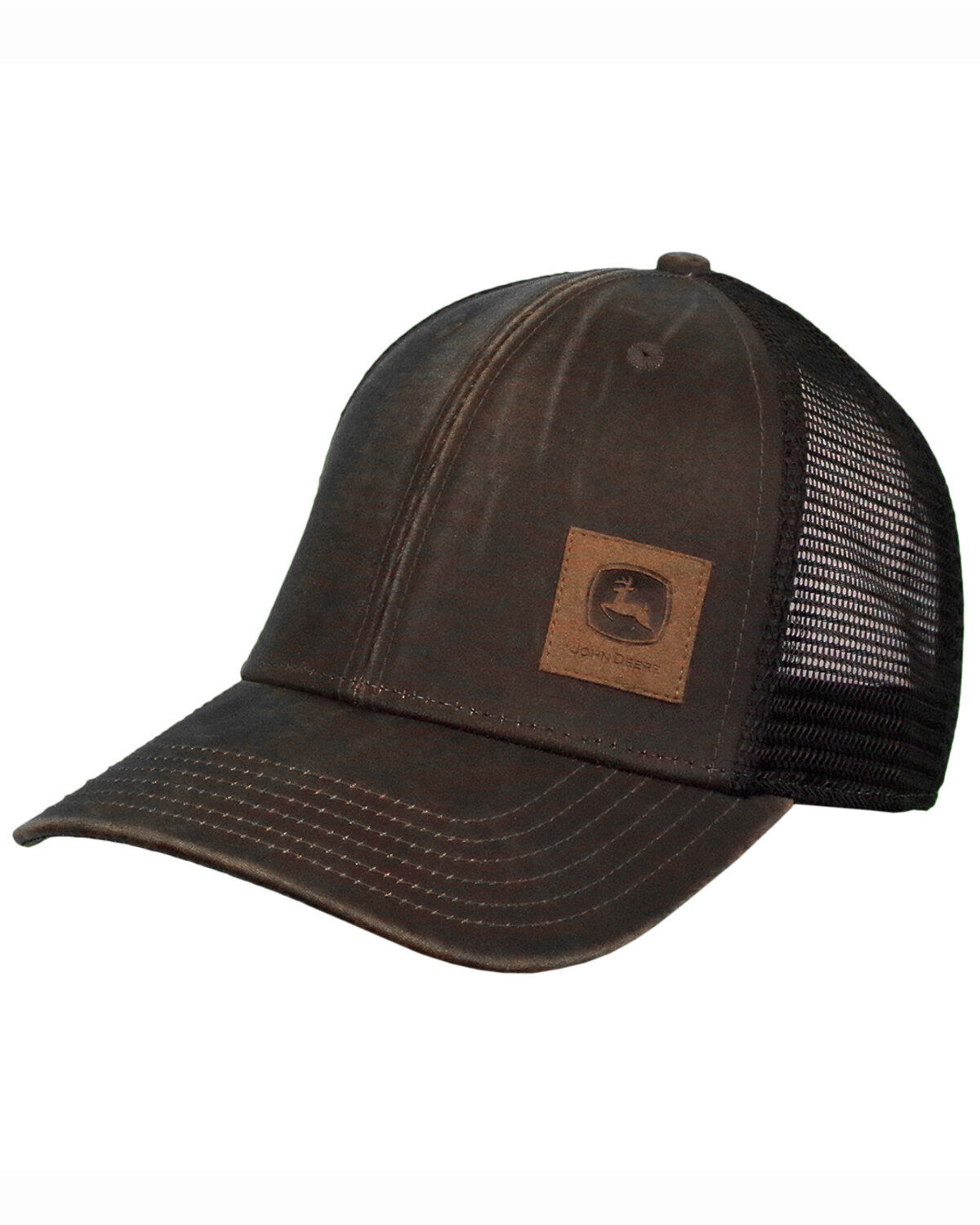 Men's John Deere Brown Leather Patch Logo Mesh Ball Cap