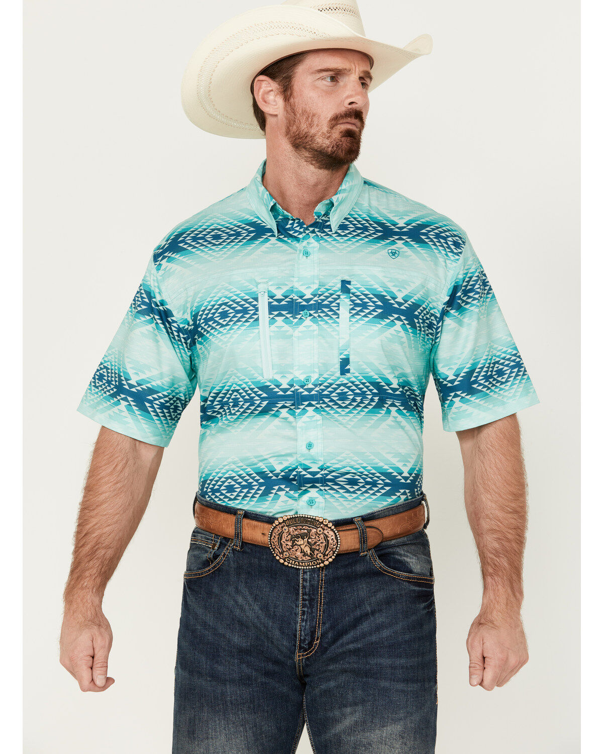 Men's Ariat VentTEK Classic Fit Southwestern Striped Short Sleeve Perf