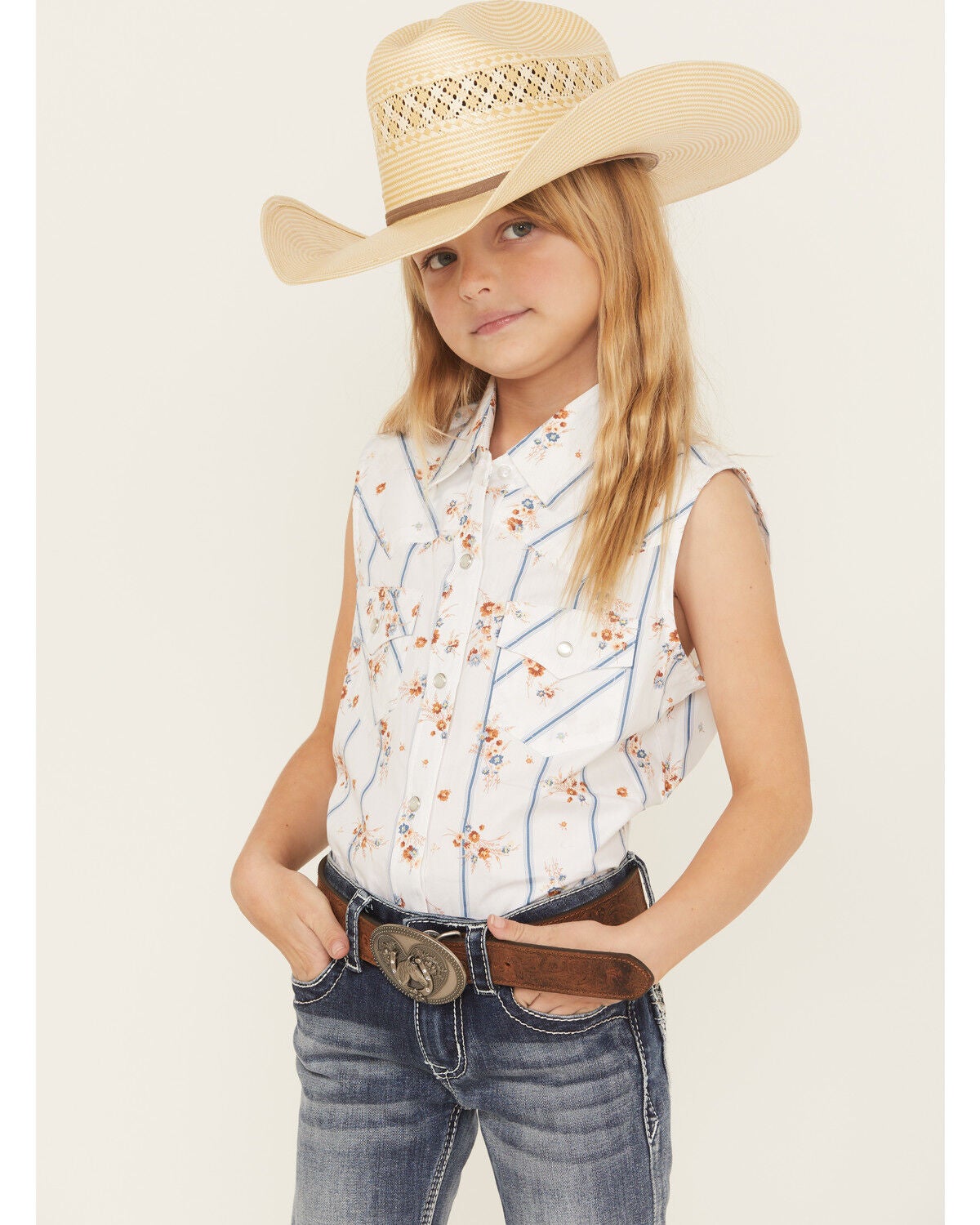 Girls' Ely Walker Wallpaper Floral Sleeveless Snap Western Shirt
