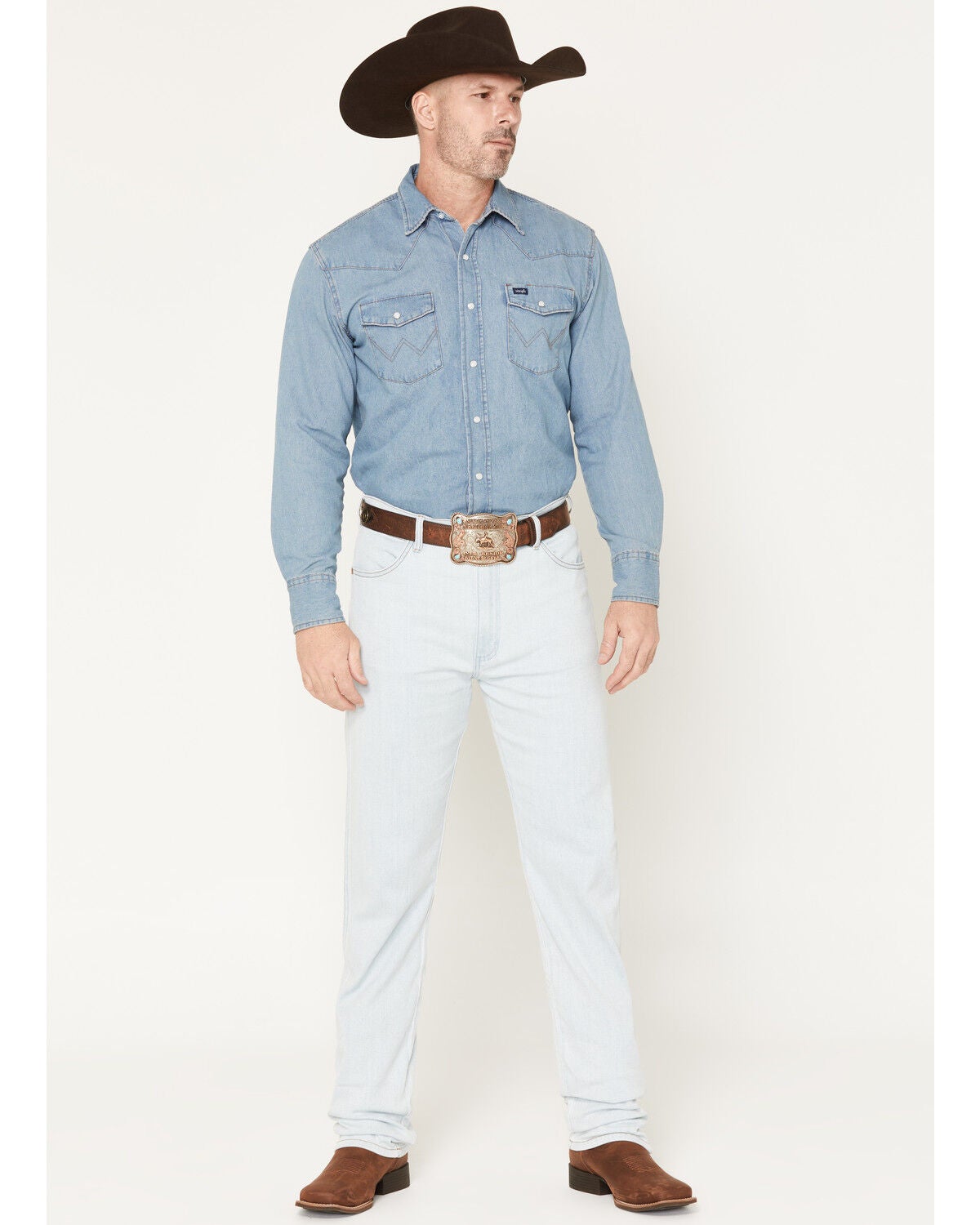 Men's Wrangler 13MWZ Toughlite Light Wash Cowboy Cut Straight Stretch