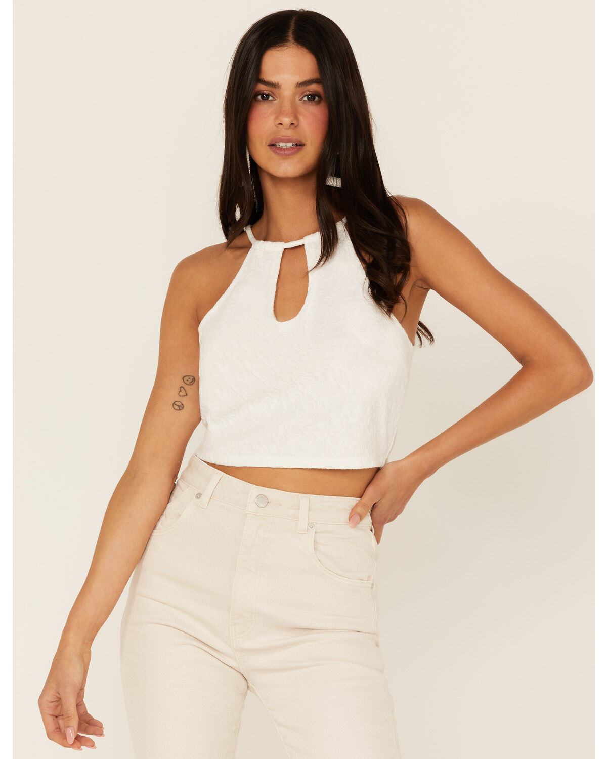 Women's Shyanne Textured Floral Halter Keyhole Tank Top