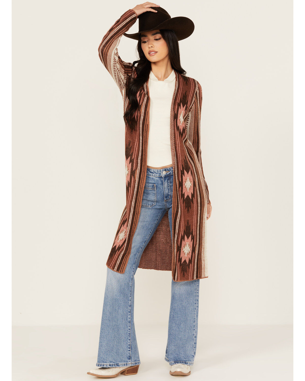 Women's Rock & Roll Denim Southwestern Print Long Sleeve Duster