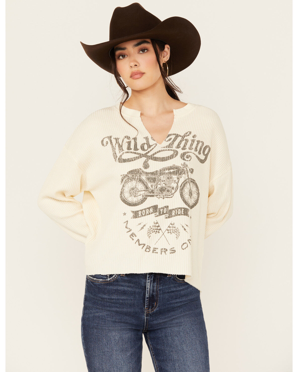 Women's Cleo + Wolf Caden Long Sleeve Waffle Knit Graphic Shirt