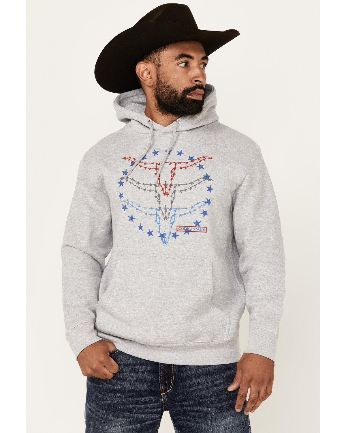 Men's Cody James Barbed Wire Triple Steer Head Hooded Sweatshirt