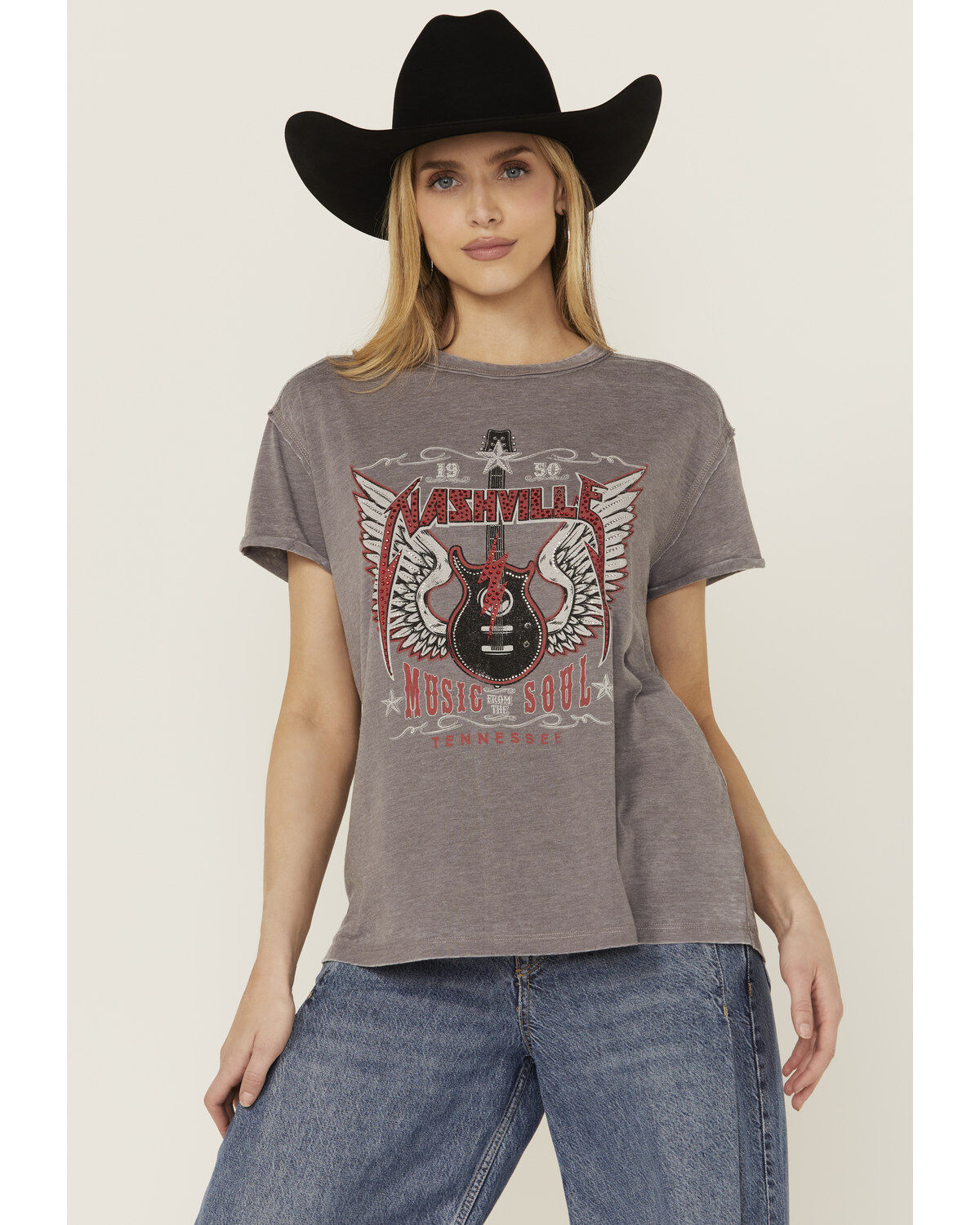 Women's Blended Nashville Embellished Short Sleeve Graphic Tee