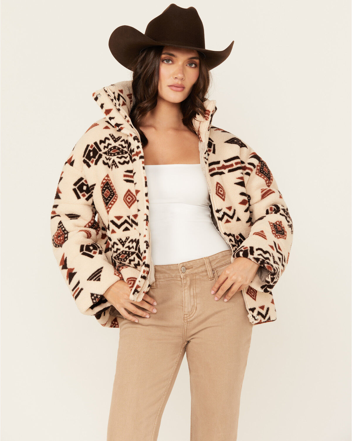 Women's Miss Me Southwestern Print Sherpa Jacket