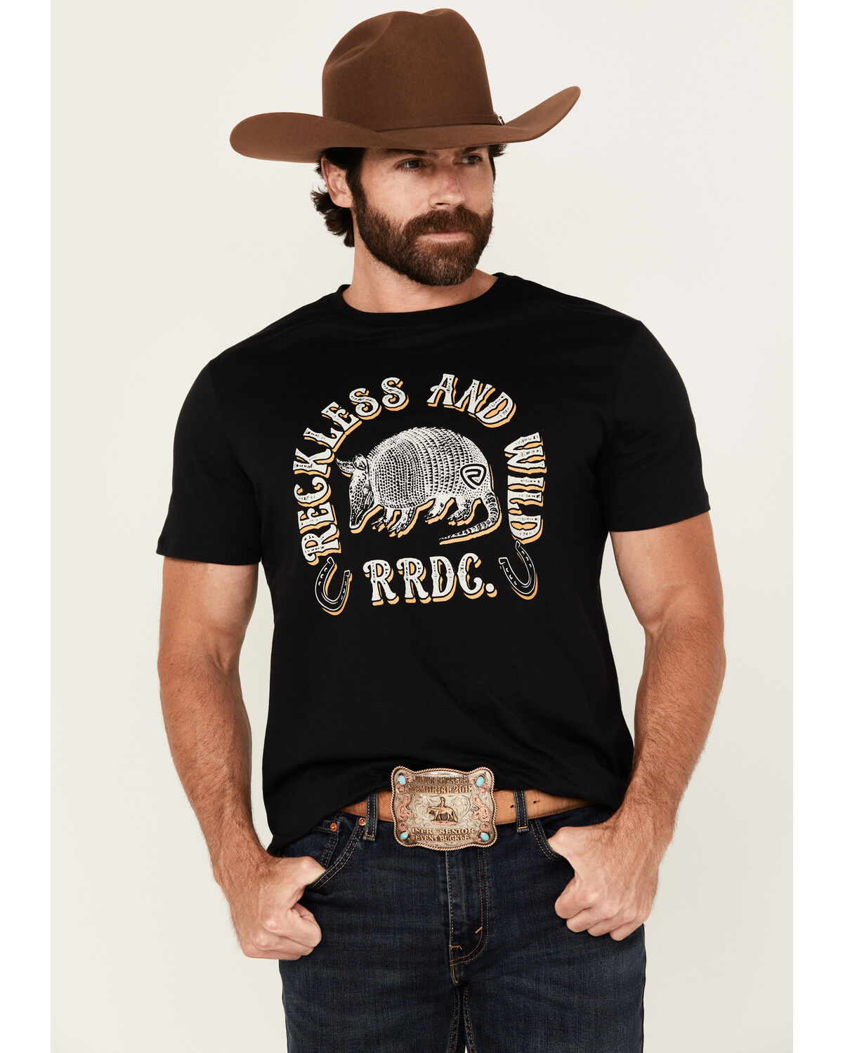 Men's Rock & Roll Denim Armadillo Short Sleeve Graphic T-Shirt