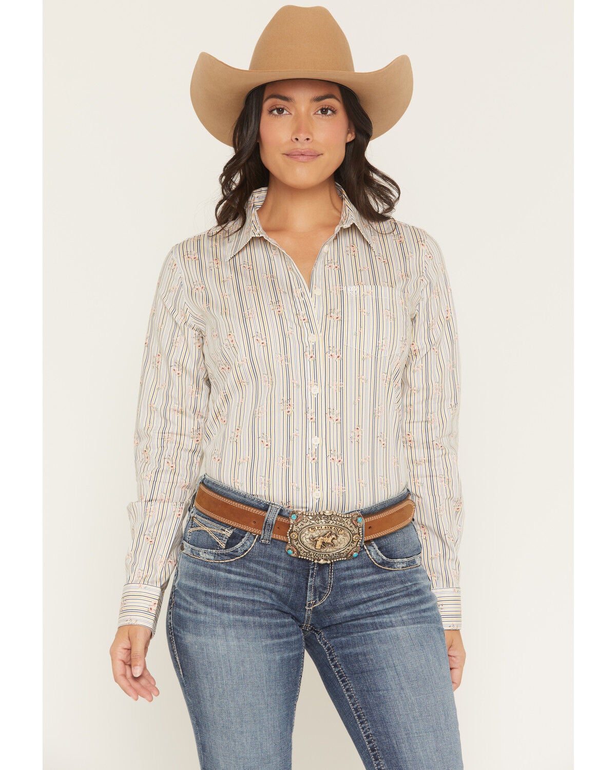 Women's Ariat Kirby Floral Striped Print Long Sleeve Button-Down Stret