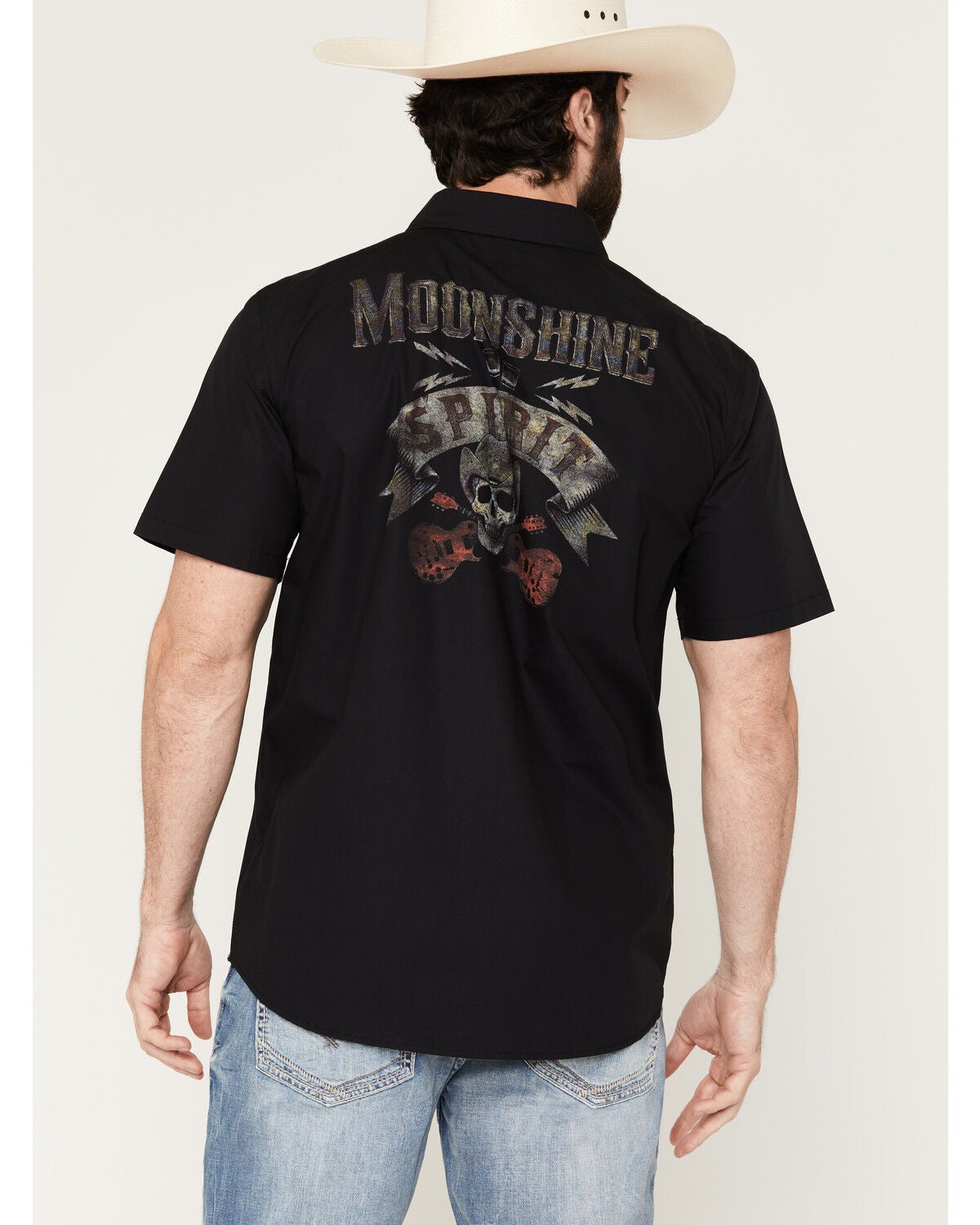 Men's Moonshine Spirit 120 Proof Logo Print Short Sleeve Snap Western