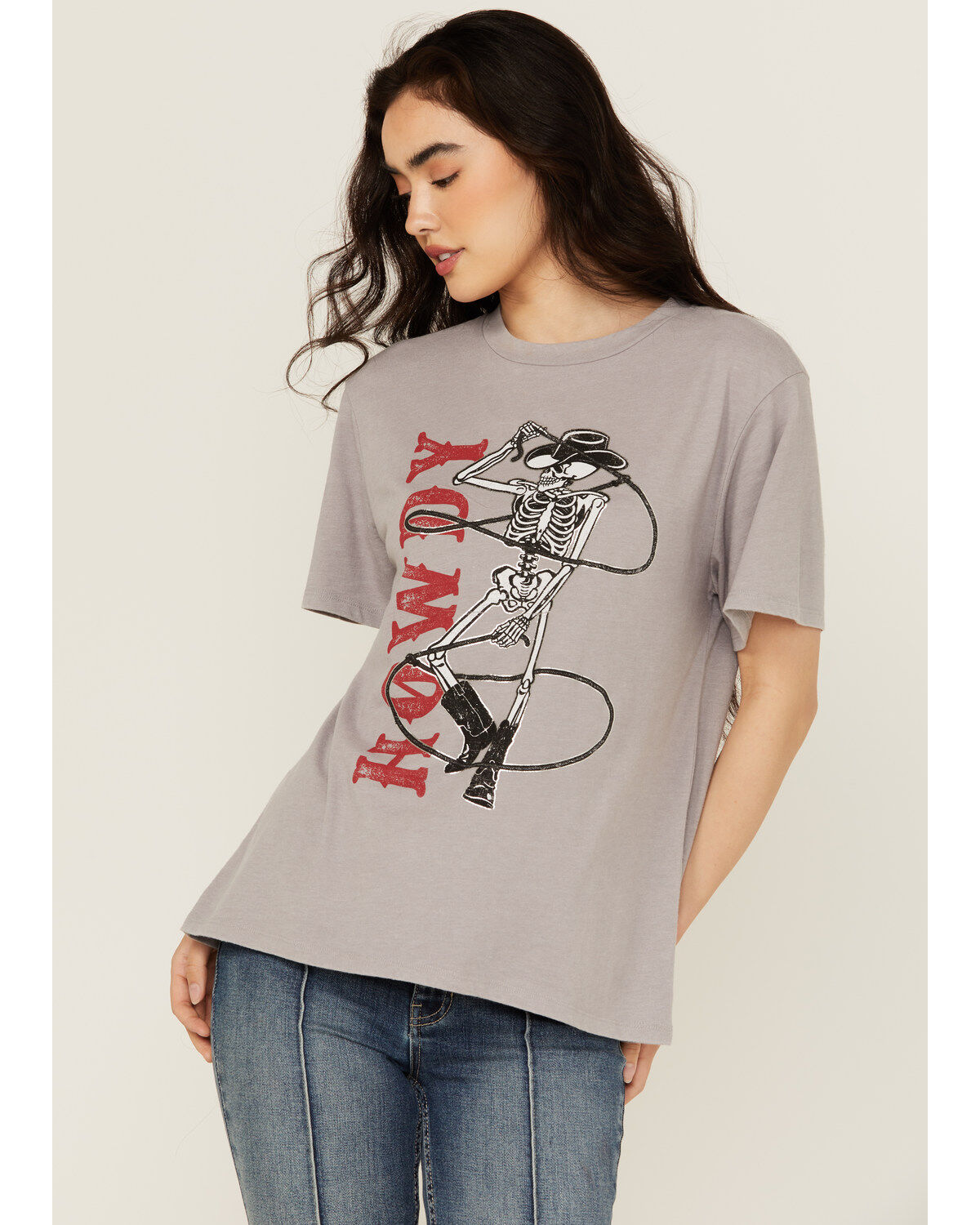 Women's Blended Howdy Skeleton Short Sleeve Graphic Tee