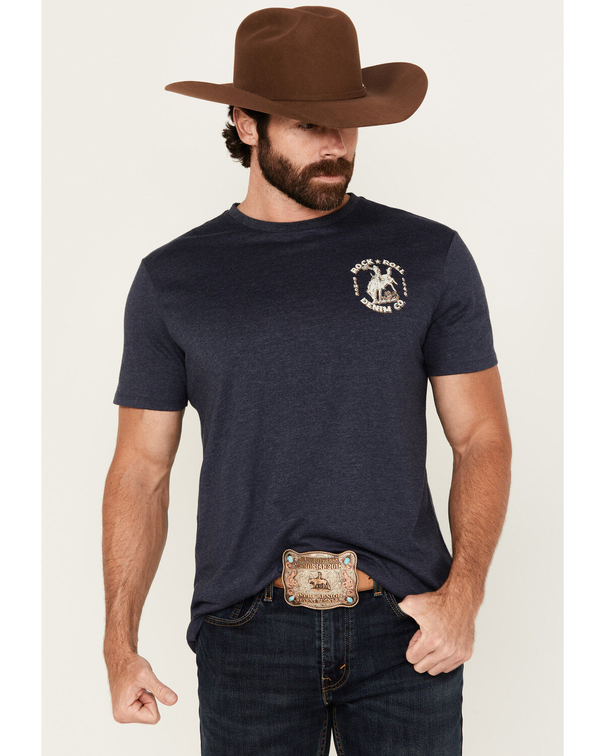 Men's Rock & Roll Denim Bronco Short Sleeve Graphic T-Shirt