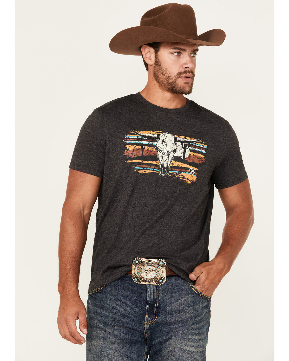 Men's Rock & Roll Denim Long Horn Short Sleeve Graphic T-Shirt