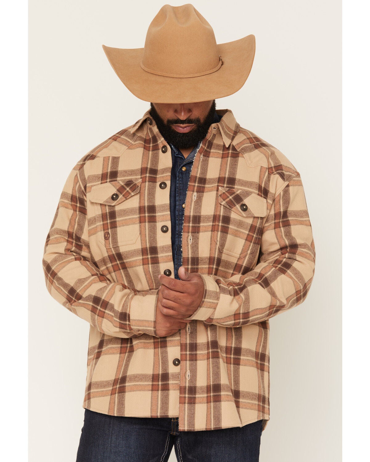 Men's Cody James Hombre Plaid Print Sherpa Lined Shirt Jacket