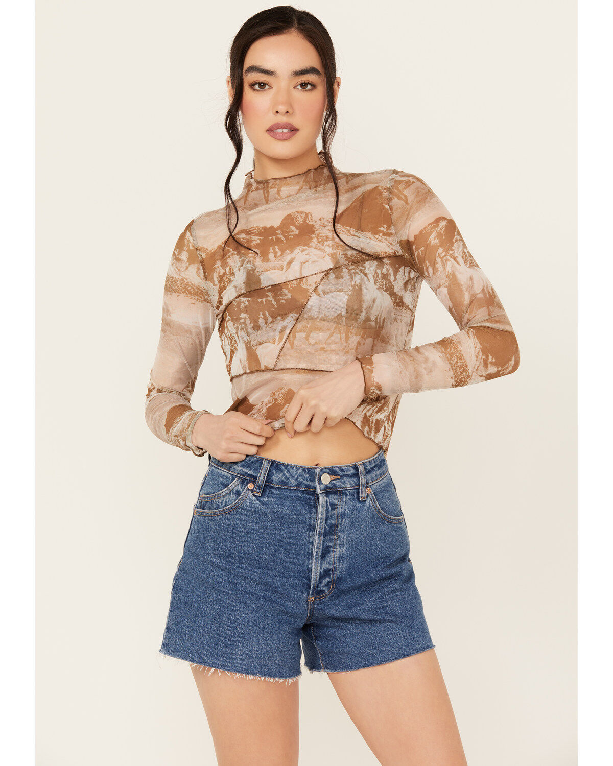 Women's Rock & Roll Denim Boot Barn Exclusive Printed Long Sleeve Mesh