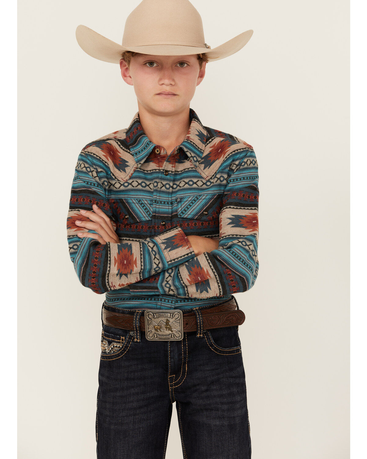 Boys' Cody James Bandera Southwestern Print Long Sleeve Snap Flannel S