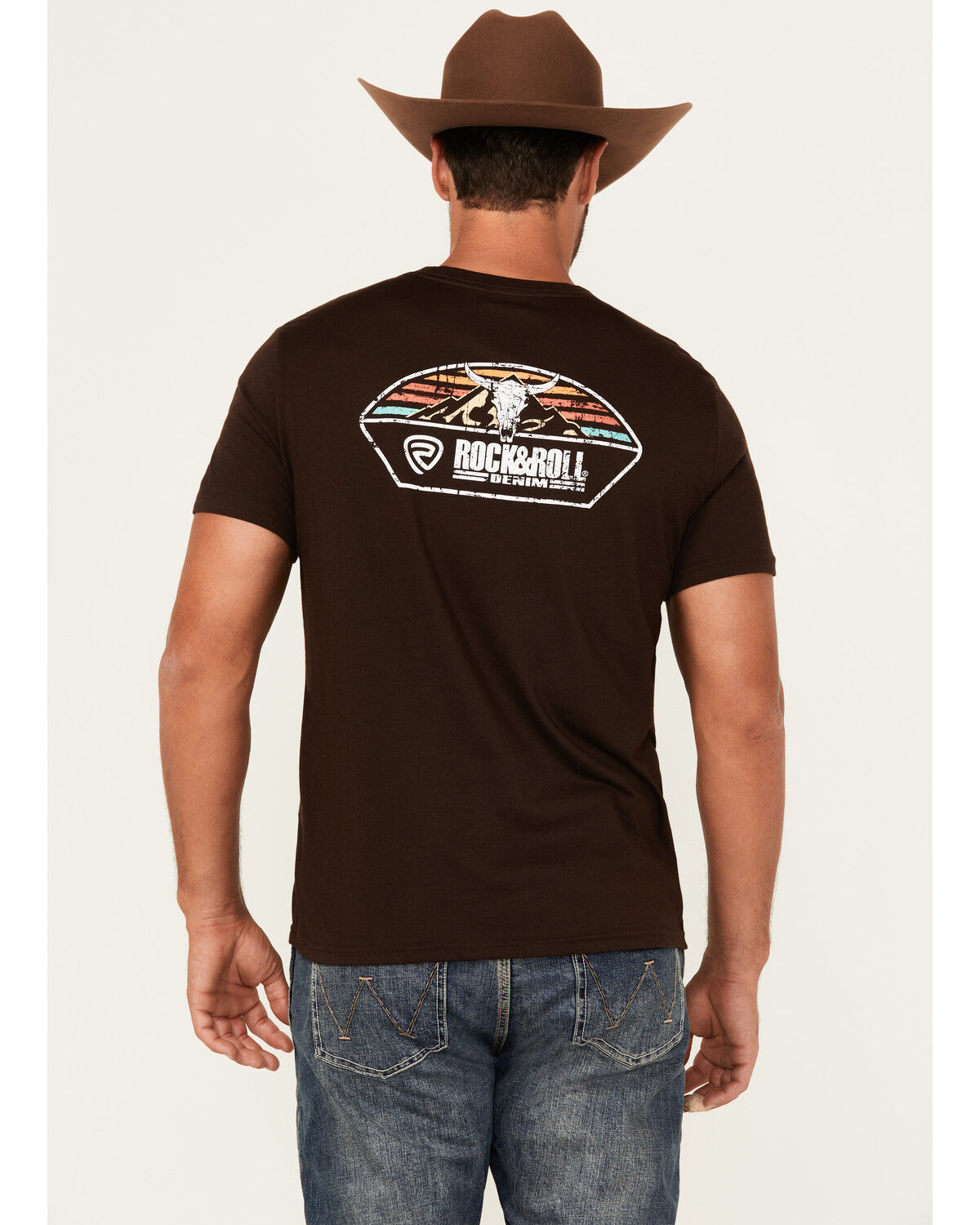 Men's Rock & Roll Denim Long Horn Short Sleeve Graphic T-Shirt