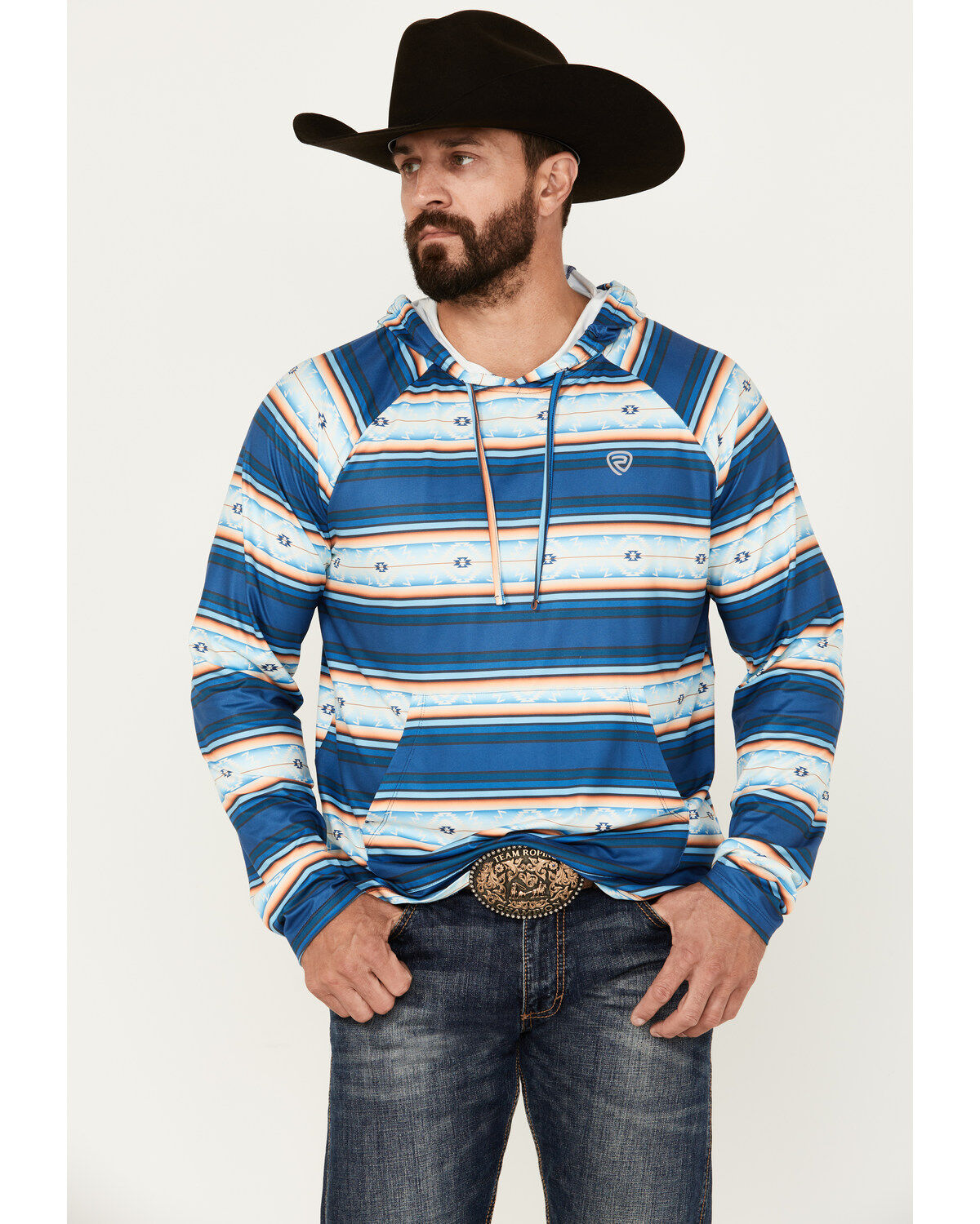 Men's Rock & Roll Denim Serape Striped Performance Hooded Sweatshirt