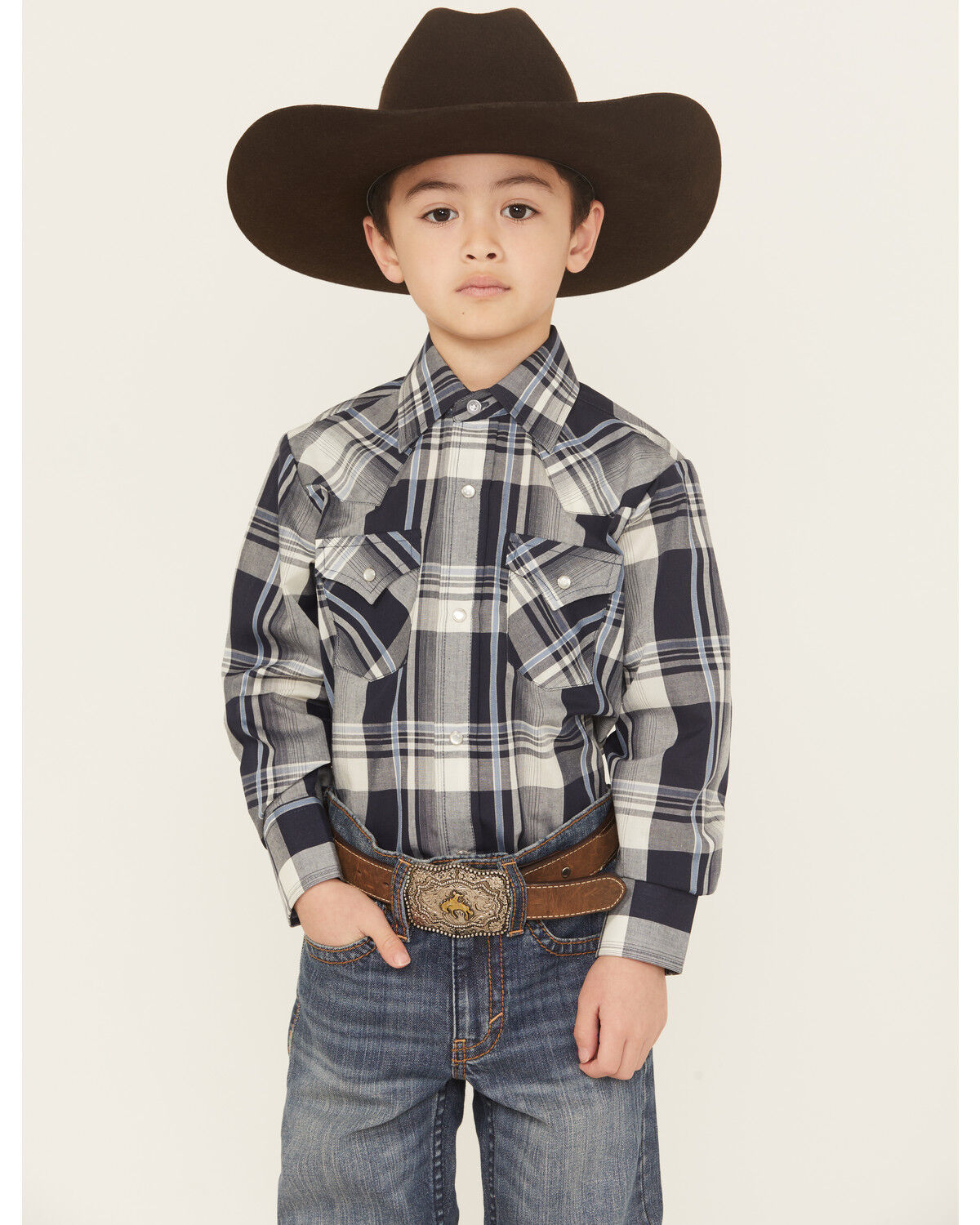 Boys' Ely Walker Plaid Print Long Sleeve Snap Western Shirt